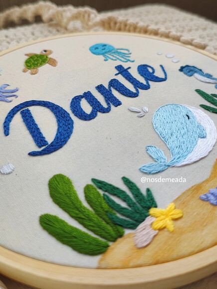 Porta Maternidade Fundo do Mar Personalizado Bordado a Mão
