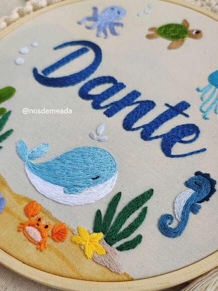 Porta Maternidade Fundo do Mar Personalizado Bordado a Mão