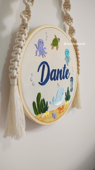 Porta Maternidade Fundo do Mar Personalizado Bordado a Mão