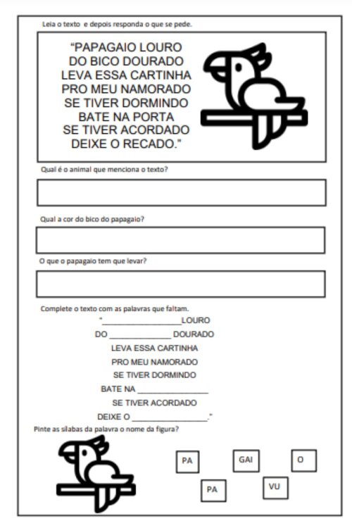 Atividades Infantil para a Alfabetização