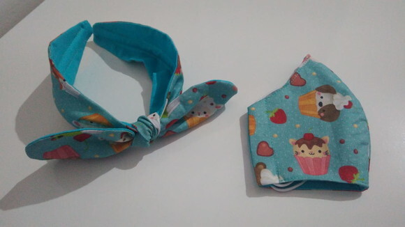 Máscara de Tecido Infantil com Tiara