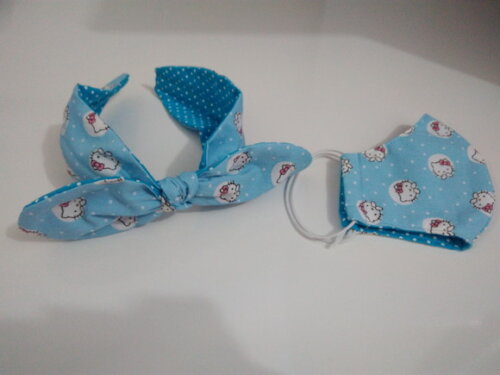 Kit Máscara de Tecido Infantil com Tiara