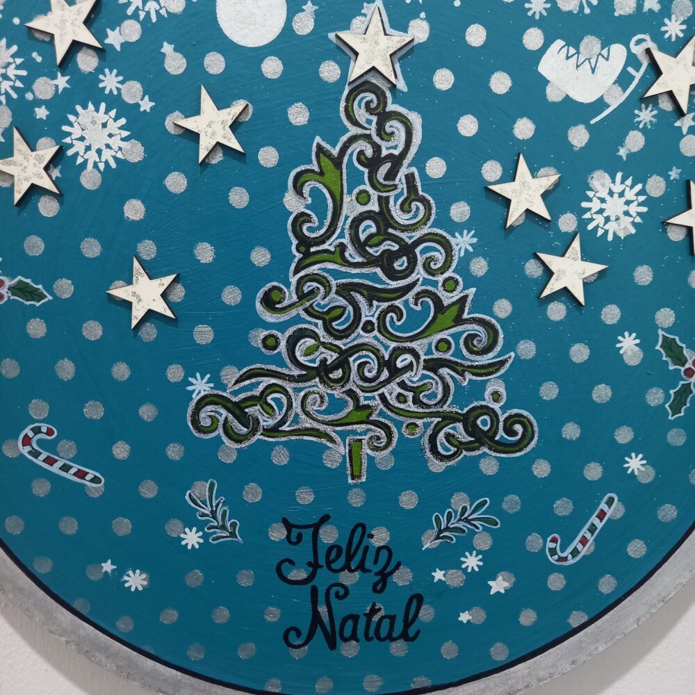 Placa Natalina  Artesanal em MDF Pintada à Mão