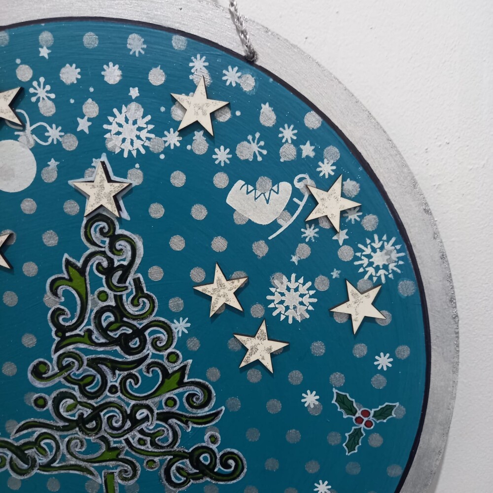 Placa Natalina  Artesanal em MDF Pintada à Mão