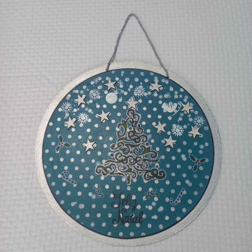 Placa Natalina  Artesanal em MDF Pintada à Mão