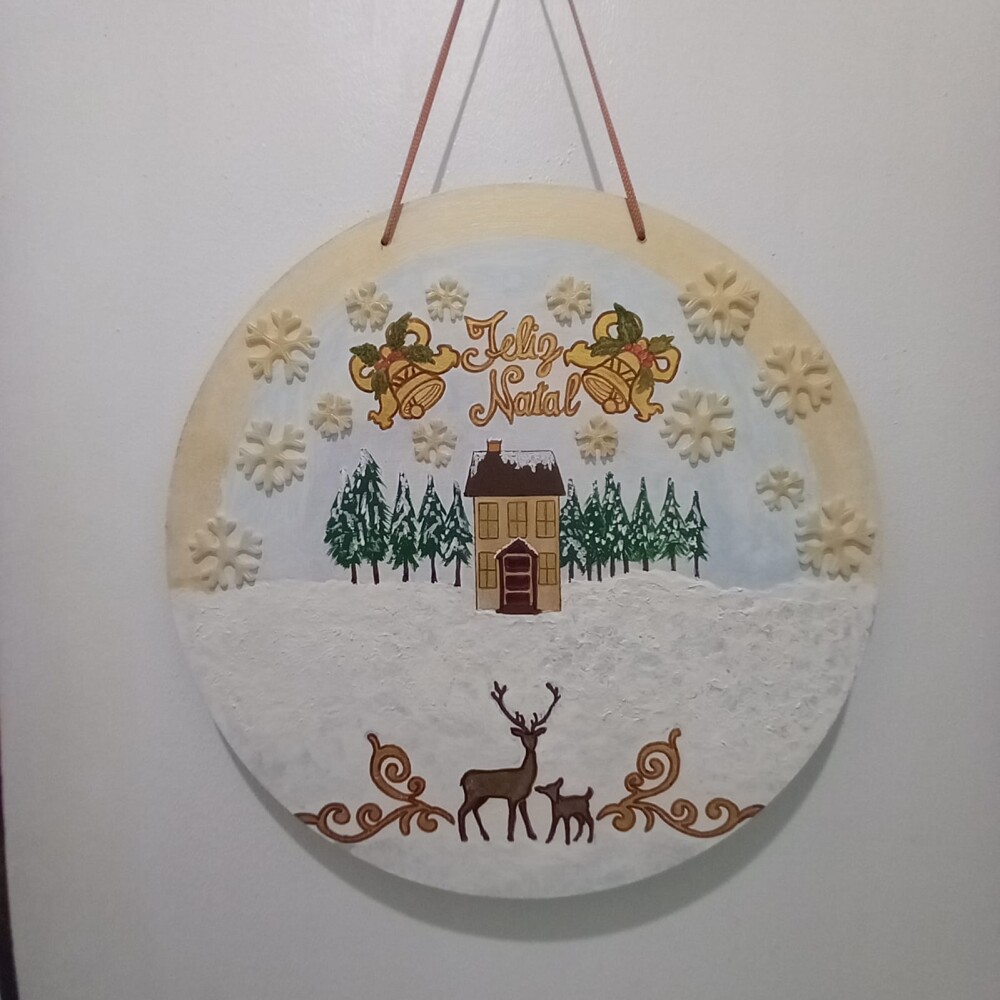 Placa Natalina Artesanal em MDF Pintada à Mão