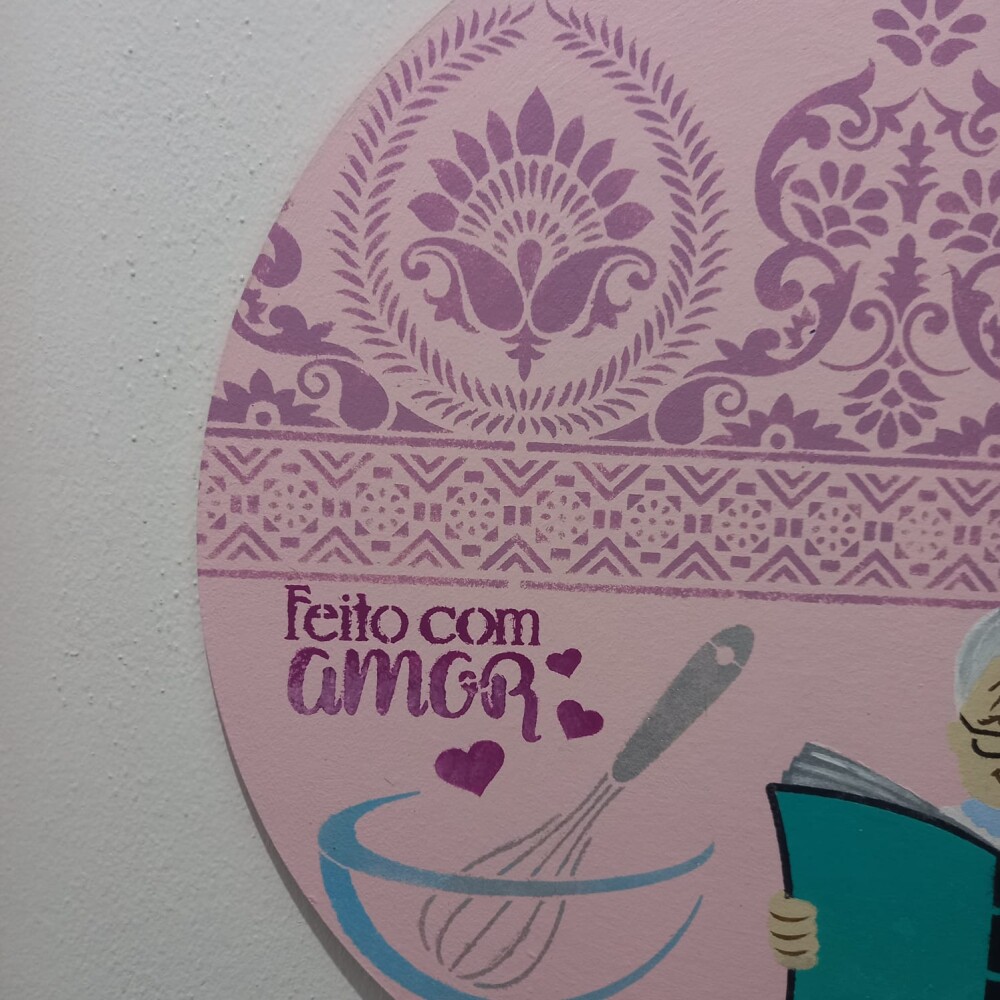 Placa  Decorativa em MDF Pintada  à Mão Vovó com Livro de Rece