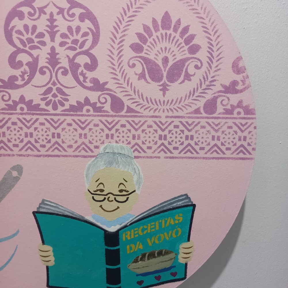 Placa  Decorativa em MDF Pintada  à Mão Vovó com Livro de Rece