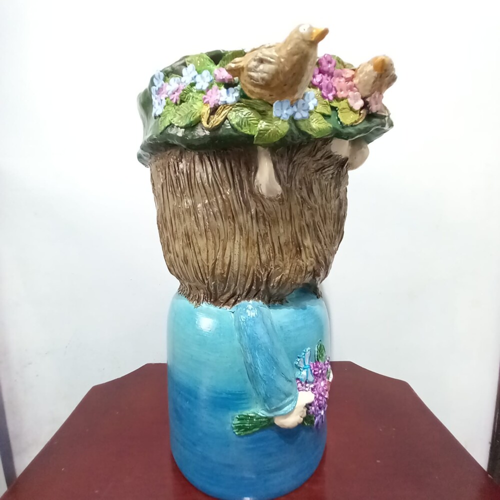 Cachepot Gnomo com Pintura e Relevos Artesanal
