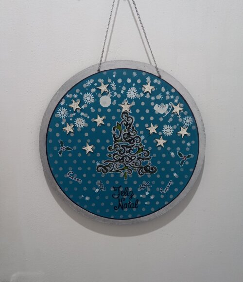 Placa Natalina  Artesanal em MDF Pintada à Mão