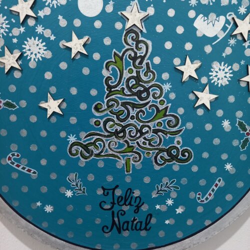 Placa Natalina  Artesanal em MDF Pintada à Mão