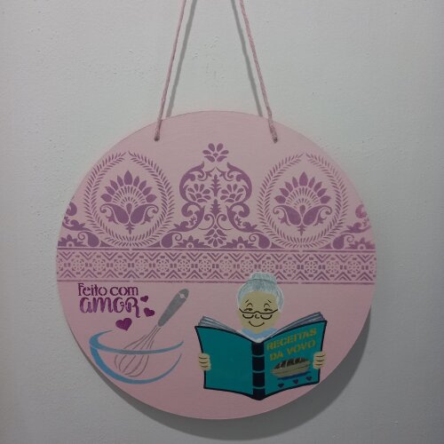Placa  Decorativa em MDF Pintada  à Mão Vovó com Livro de Receitas