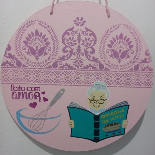 Placa  Decorativa em MDF Pintada  à Mão Vovó com Livro de Rece