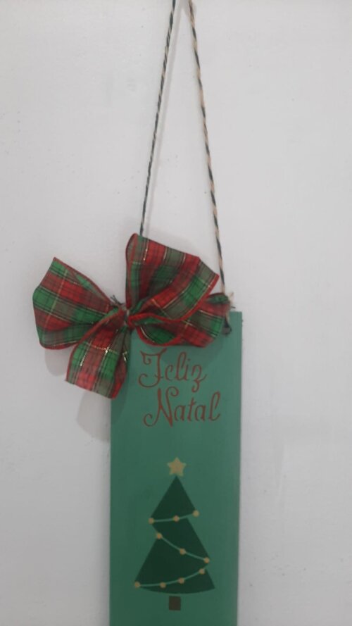 Plaquinha de Natal em Madeira Pintada e Decorada