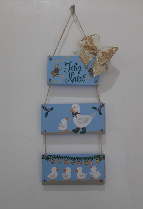 Plaquinha de Natal em madeira Pintada e Decorada