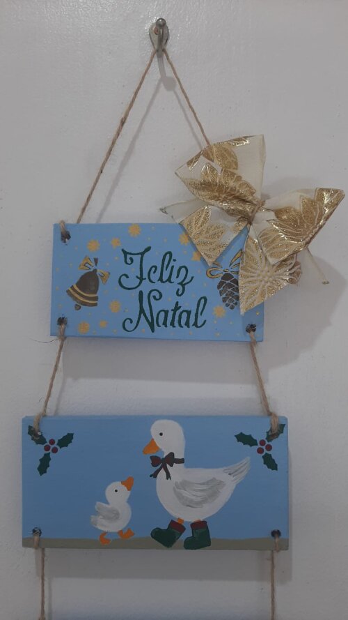 Plaquinha de Natal em madeira Pintada e Decorada
