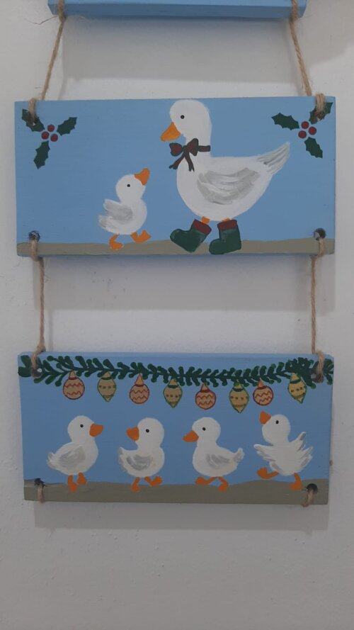 Plaquinha de Natal em madeira Pintada e Decorada