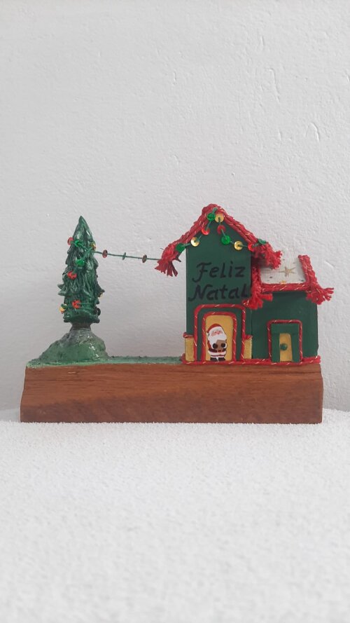 Casinha de Natal em Madeira Artesanal Decorativa