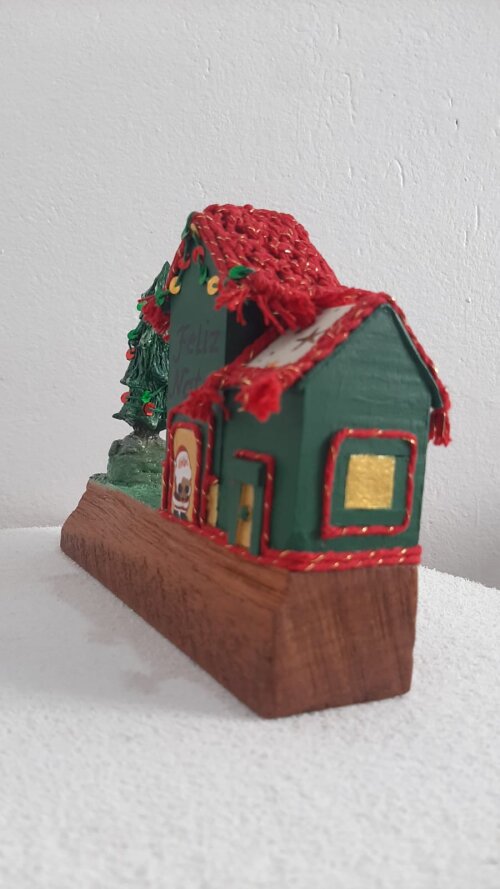 Casinha de Natal em Madeira Artesanal Decorativa