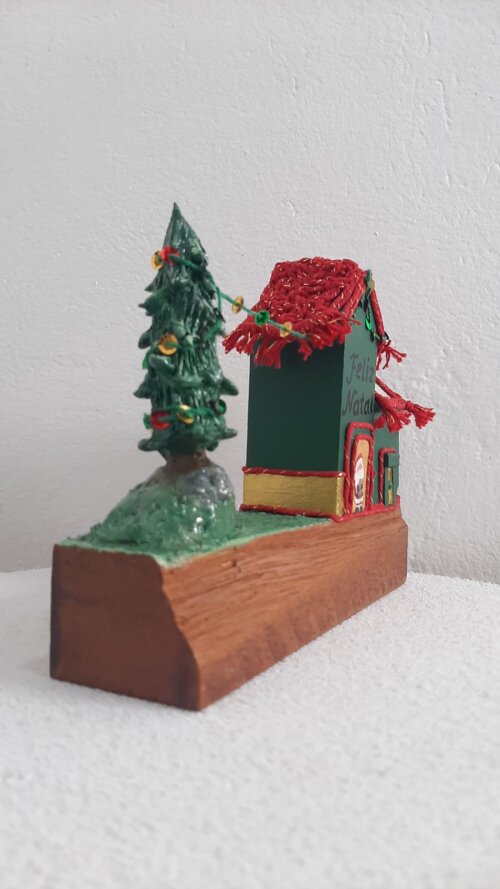 Casinha de Natal em Madeira Artesanal Decorativa
