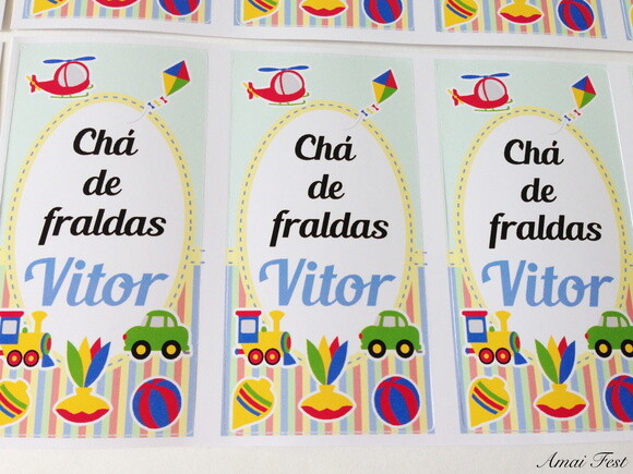 20 Adesivos para Tubetes - Chá de Fraldas