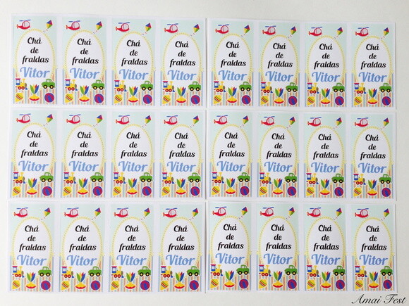20 Adesivos para Tubetes - Chá de Fraldas