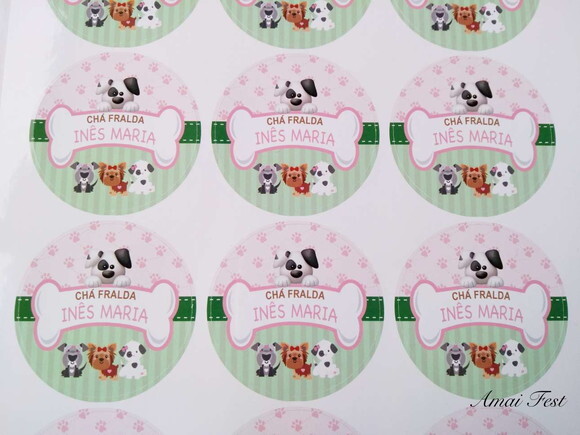 30 Adesivos 5 cm - Cachorrinhos