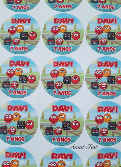30 Adesivos 5 cm - Red Ball