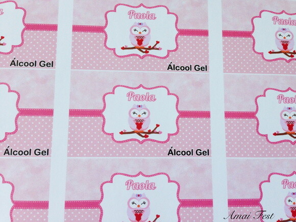 35 Adesivos - Corujinha Rosa