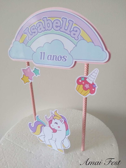 Topo de Bolo 3d - Unicórnio