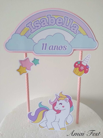 Topo de Bolo 3d - Unicórnio