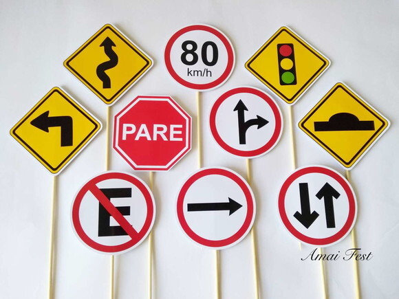 Topper para Centro de Mesa - Placas de Trânsito