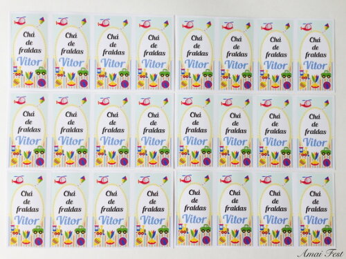 20 Adesivos para Tubetes - Chá de Fraldas