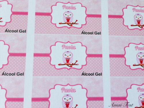35 Adesivos - Corujinha Rosa