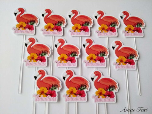 50 Toppers para Docinhos -flamingo
