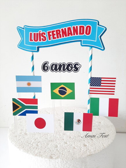 Topo de Bolo - Bandeiras/ Países do Mundo