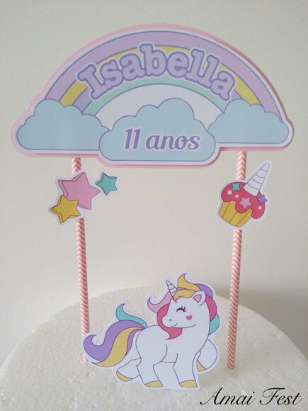 Topo de Bolo 3d - Unicórnio