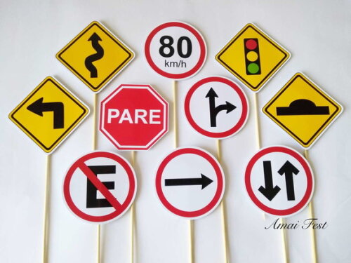 Topper para Centro de Mesa - Placas de Trânsito
