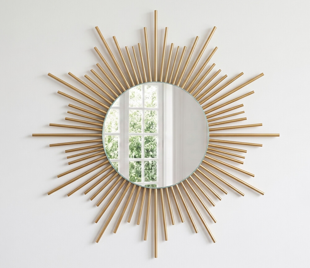 Espelho de Parede Sol 70 cm Madeira Bambu Artesanal