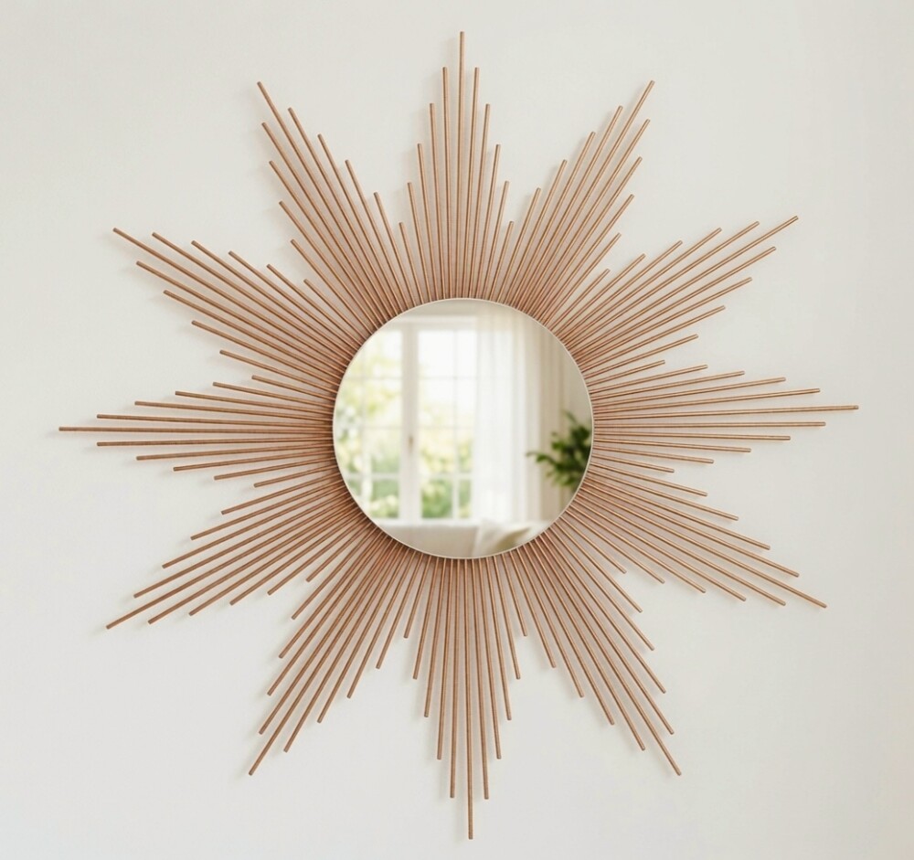 Espelho Sol Redondo Madeira de Bambu 80cm Artesanal Boho Chic