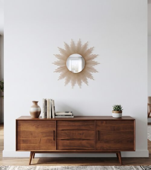 Espelho Sol 80cm Decorativo Madeira de Bambu Boho Chic