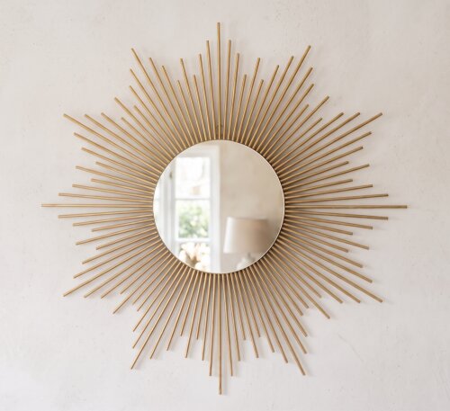 Espelho Sol Madeira Bambu Decoração Boho Chic 75cm