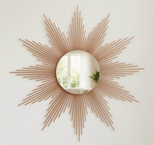 Espelho Sol Redondo Madeira de Bambu 80cm Artesanal Boho Chic