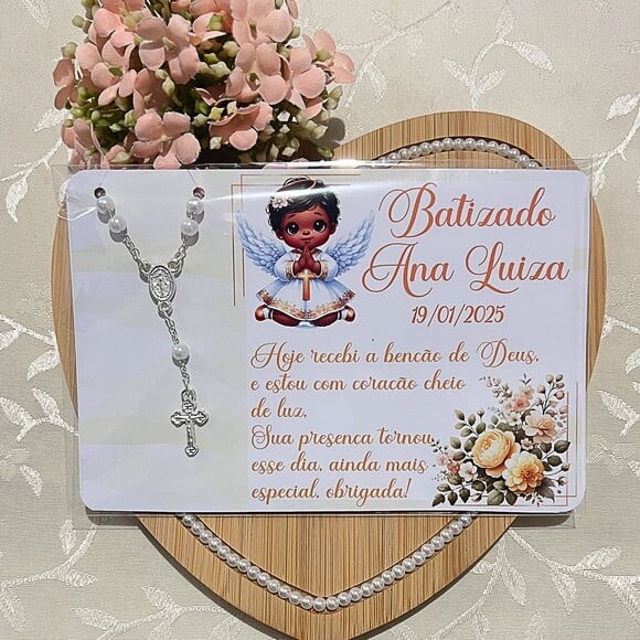 Cartão Lembrancinha de Batizado e Mini Terço