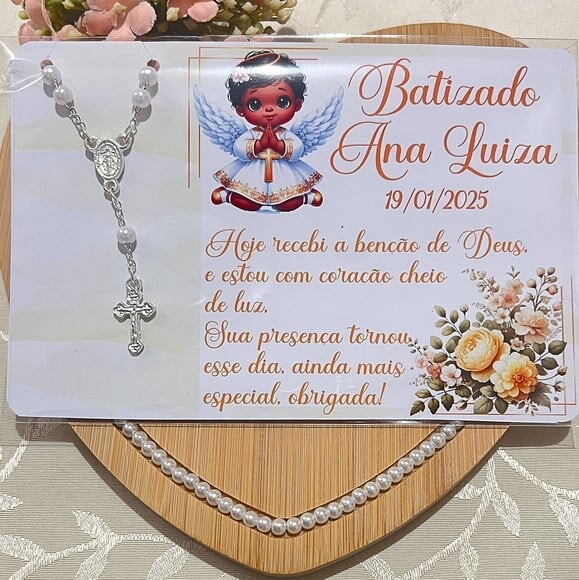 Cartão Lembrancinha de Batizado e Mini Terço