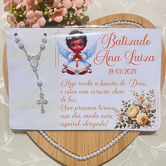 Cartão Lembrancinha de Batizado e Mini Terço