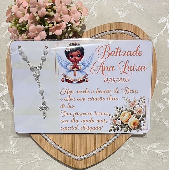 Cartão Lembrancinha de Batizado e Mini Terço