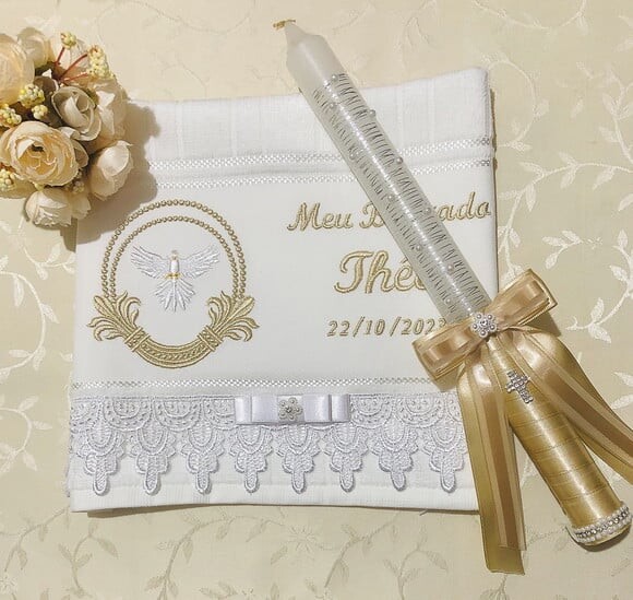 Kit de Batizado Customizados Toalha e Vela