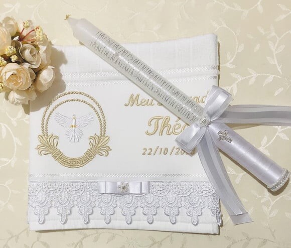 Kit Toalha de Batizado Bordada, Personalizada