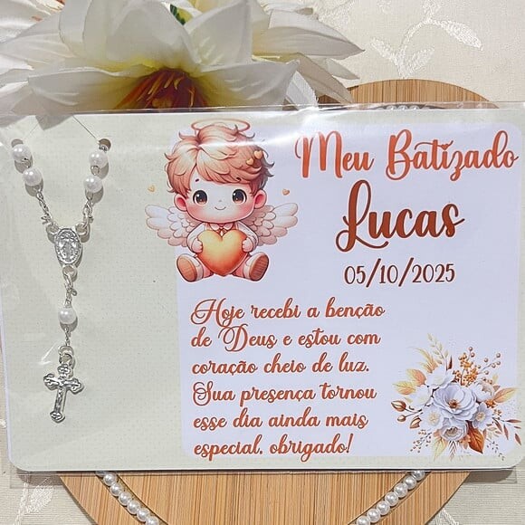 Lembrancinha de Batizado Cartão e Mini Terço